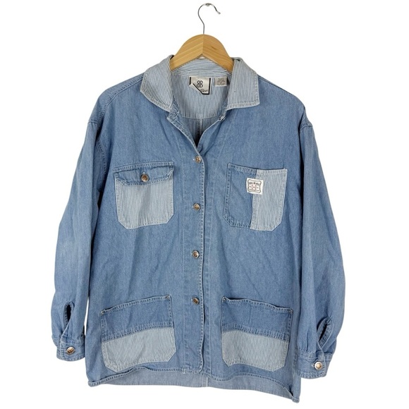 bill blass Jackets & Blazers - Vintage Bill Blass Lightweight Denim Chore Coat Button Down Pinstripes